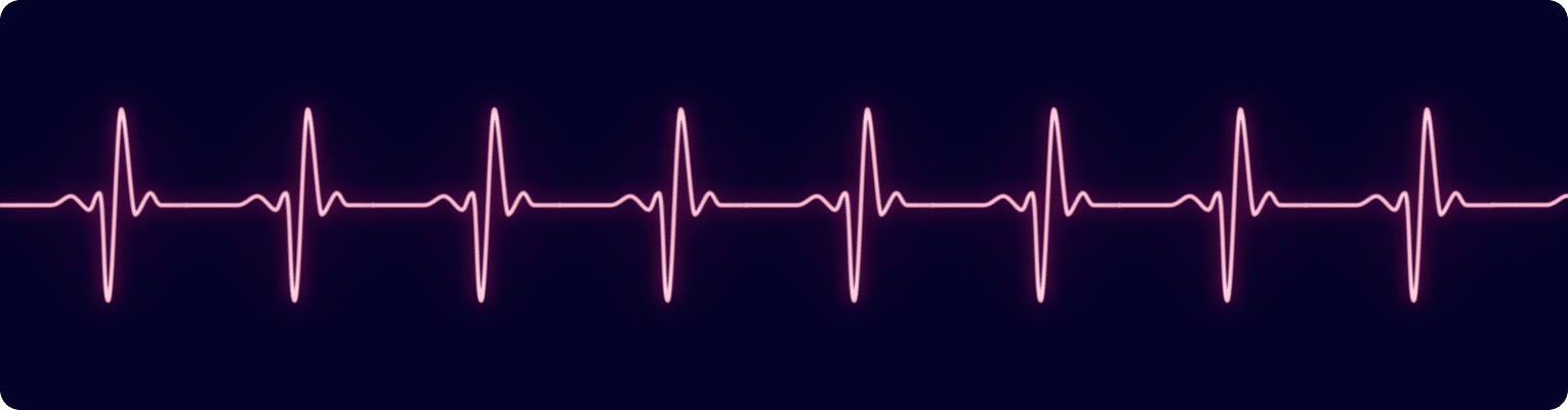 A vibrant pink electrocardiogram (ECG) line set against a deep blue background, showcasing a consistent heart rate pattern with evenly spaced peaks and valleys. This detailed visual representation highlights the intricacies of cardiovascular health, making it an essential illustration for understanding heart function.