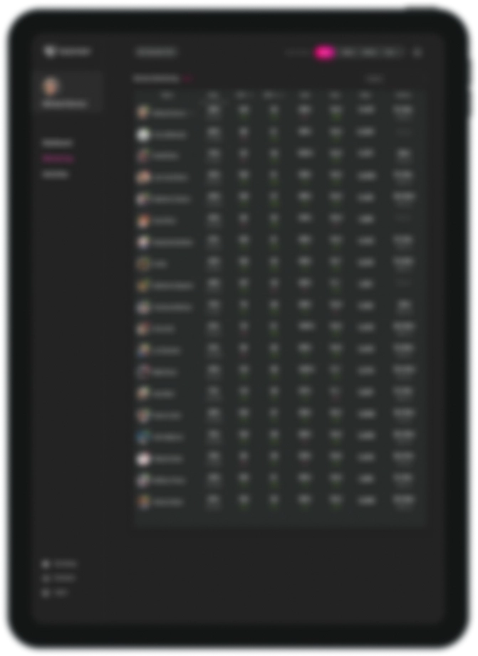 Optimize your workflow with our sleek dark-themed dashboard. Featuring an intuitive table, this powerful interface neatly organizes user profiles, status indicators, and essential numerical data for quick access and easy analysis. Navigate effortlessly using the left sidebar, where you'll find your profile picture and essential navigation links for "Dashboard," "Settings," and "Connect." Improve your efficiency with our user-friendly dark mode dashboard today!